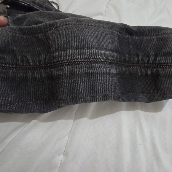 Black Denim Acid Wash Foldover Shoulder Bag - Picture 10 of 11